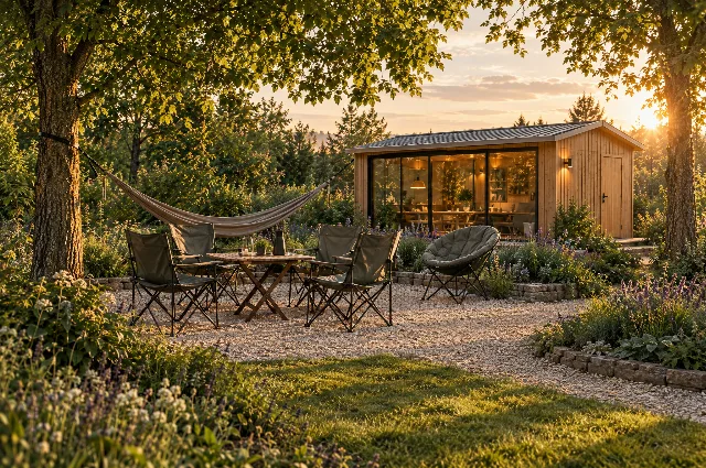Camping-Lounge mit Klapptisch und Stühlen