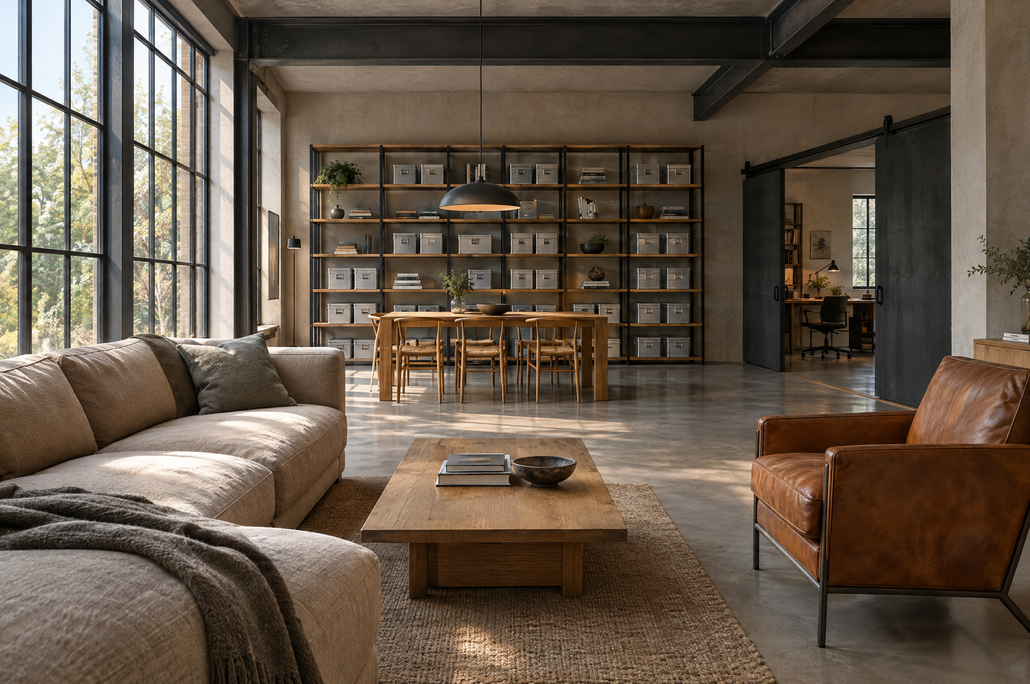 Wohnloft mit Alubox-Regalen