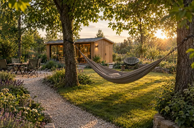 Vorschau Gartenoase mit Hängematte und Camping-Lounge