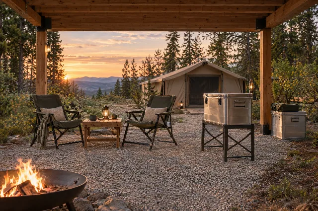 Camping-Lounge mit Kühlbox-Ständer
